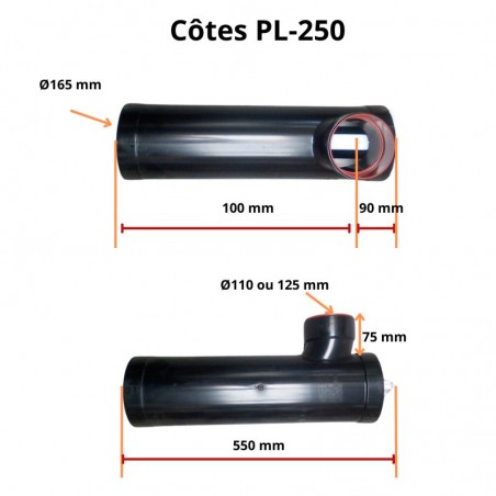 Côtes du préfiltre Polylok PL250- Longueur total de 550mm - Diamètre de sortie adaptable de 110 à 125 mm