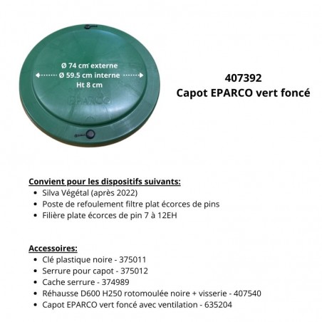 Liste compatibilité et accessoires pour couvercle EPARCO vert foncé