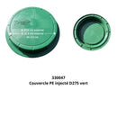 Couvercle rond vert à visser Premier Tech - Présentation des deux faces et des dimensions