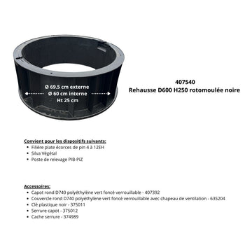 Réhausse D600 H250 rotomoulée noire - 0